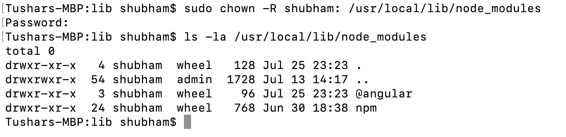 Error: EACCES: permission denied, access '/usr/local/lib/node_modules'