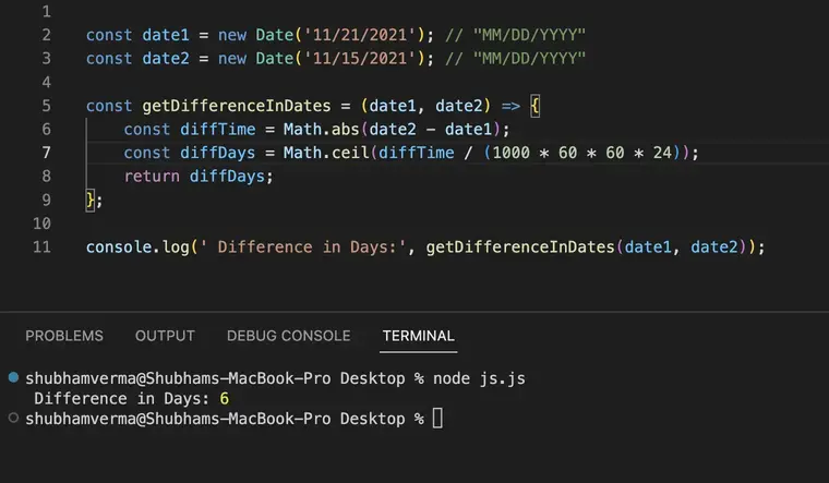 Get the difference between given two dates