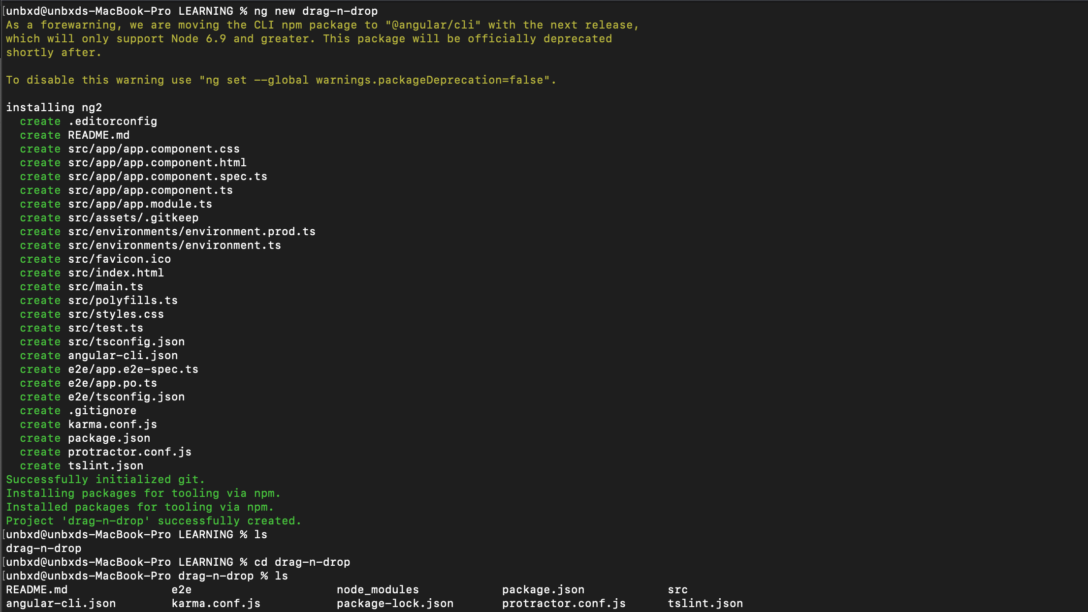 Result of ng new drag-n-drop command Result of ng new drag-n-drop command