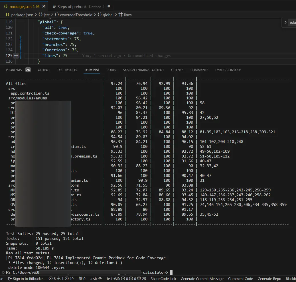 Implement Pre-Commit Hook to check code coverage greater than 85 percent Nest.js Implement Pre-Commit Hook to check code coverage greater than 85 percent Nest.js