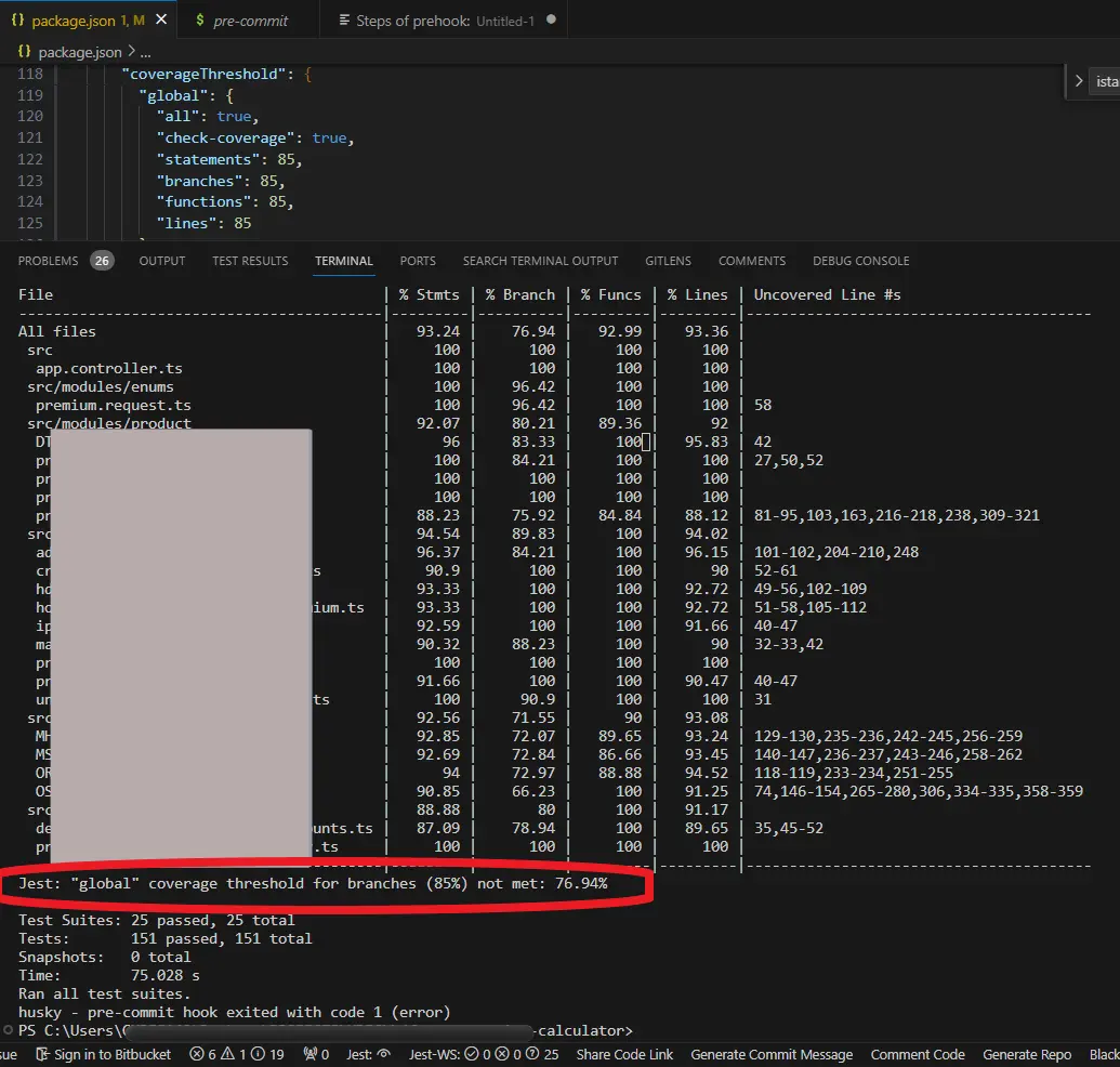 Implement Pre-Commit Hook to check code coverage greater than 85 percent Nest.js Implement Pre-Commit Hook to check code coverage greater than 85 percent Nest.js