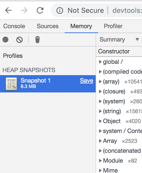 Profiling Nodejs Application: Detect the memory uses of node app | Use of -inspect