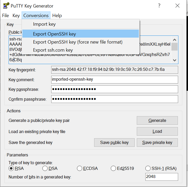 Convert .ppk file to .pem file using putyygen Convert .ppk file to .pem file using putyygen