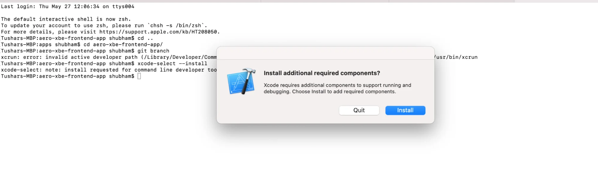 Xcrun: error: invalid active developer path (/Library/Developer/CommandLineTools) Xcrun: error: invalid active developer path (/Library/Developer/CommandLineTools)