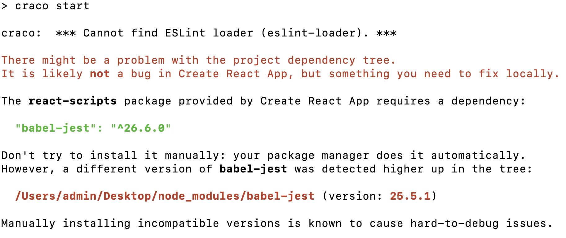 Handle Error: craco start in React