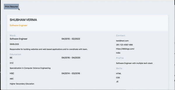 Create a React component to print Create a React component to print